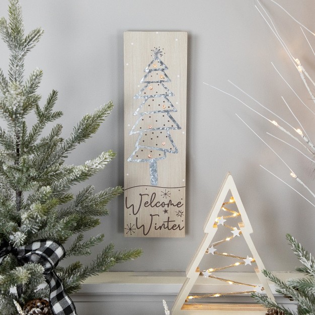 Welcome Winter Wooden Tree Christmas Wall Sign