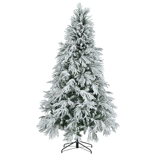 6FT/7.5FT PreLit Snow Flocked Christmas Tree with 300/350 LED Lights and 790/1389 Tips，8 Flash Modes，Perfect Holiday Décor