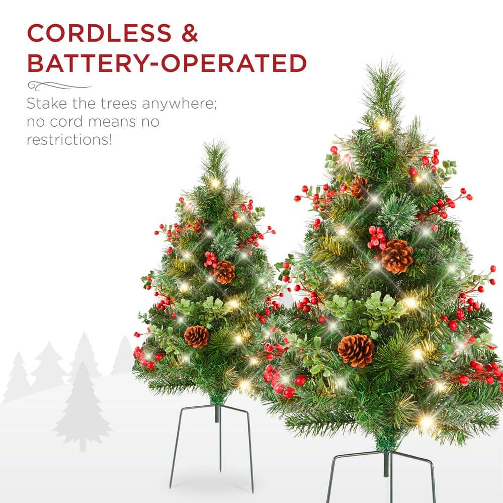 30 in. LED Christmas Tree Path Lights with Berries Pine Cones and Ornaments (Set of 2)