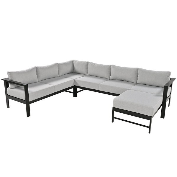 Ushaped MultiPerson Outdoor Conversation Set With White Cushions