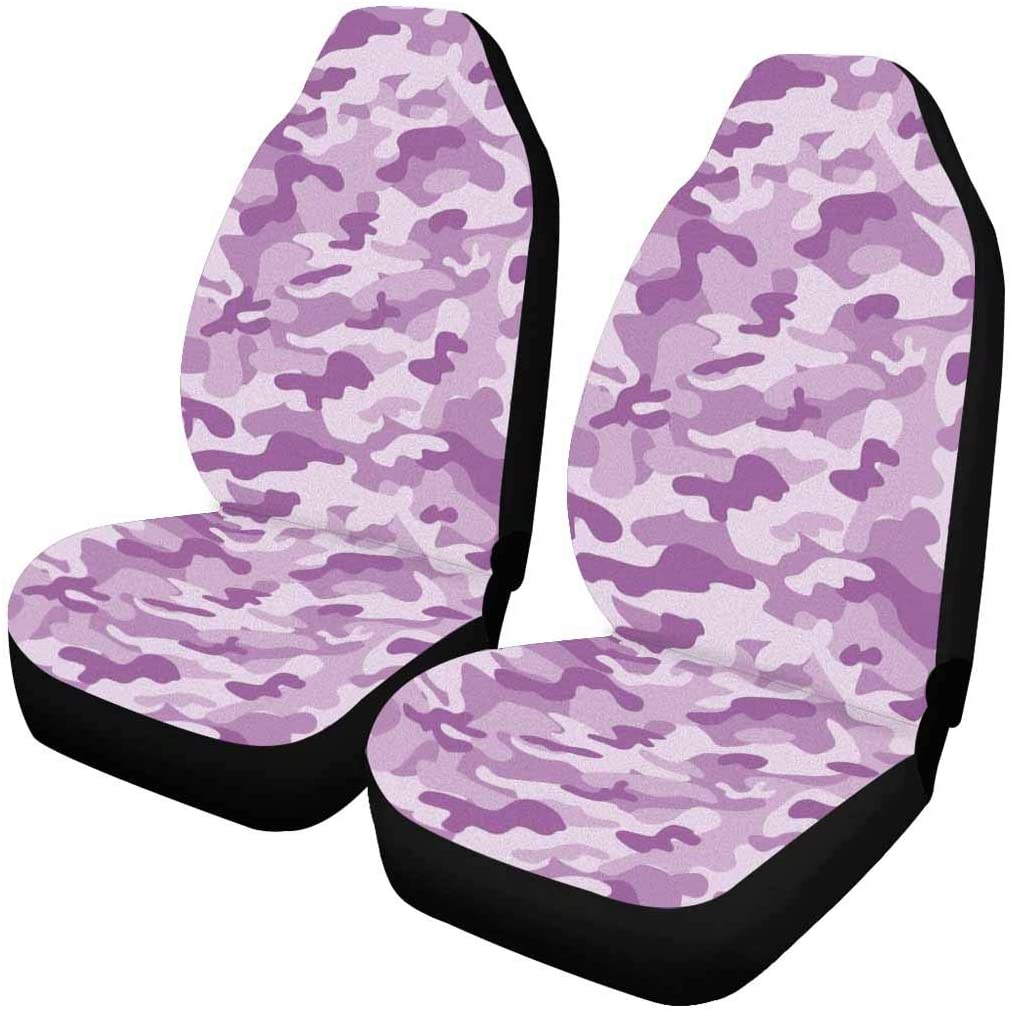 FMSHPON Set of 2 Car Seat Covers Light Violet Colorful Camouflage Universal Auto Front Seats Protector Fits for Car，SUV Sedan，Truck