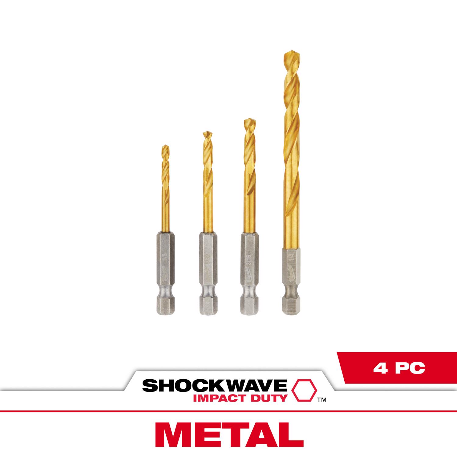 MW Shockwave 3/8 in. Titanium Red Helix Impact Drill Bit Set 4 pc