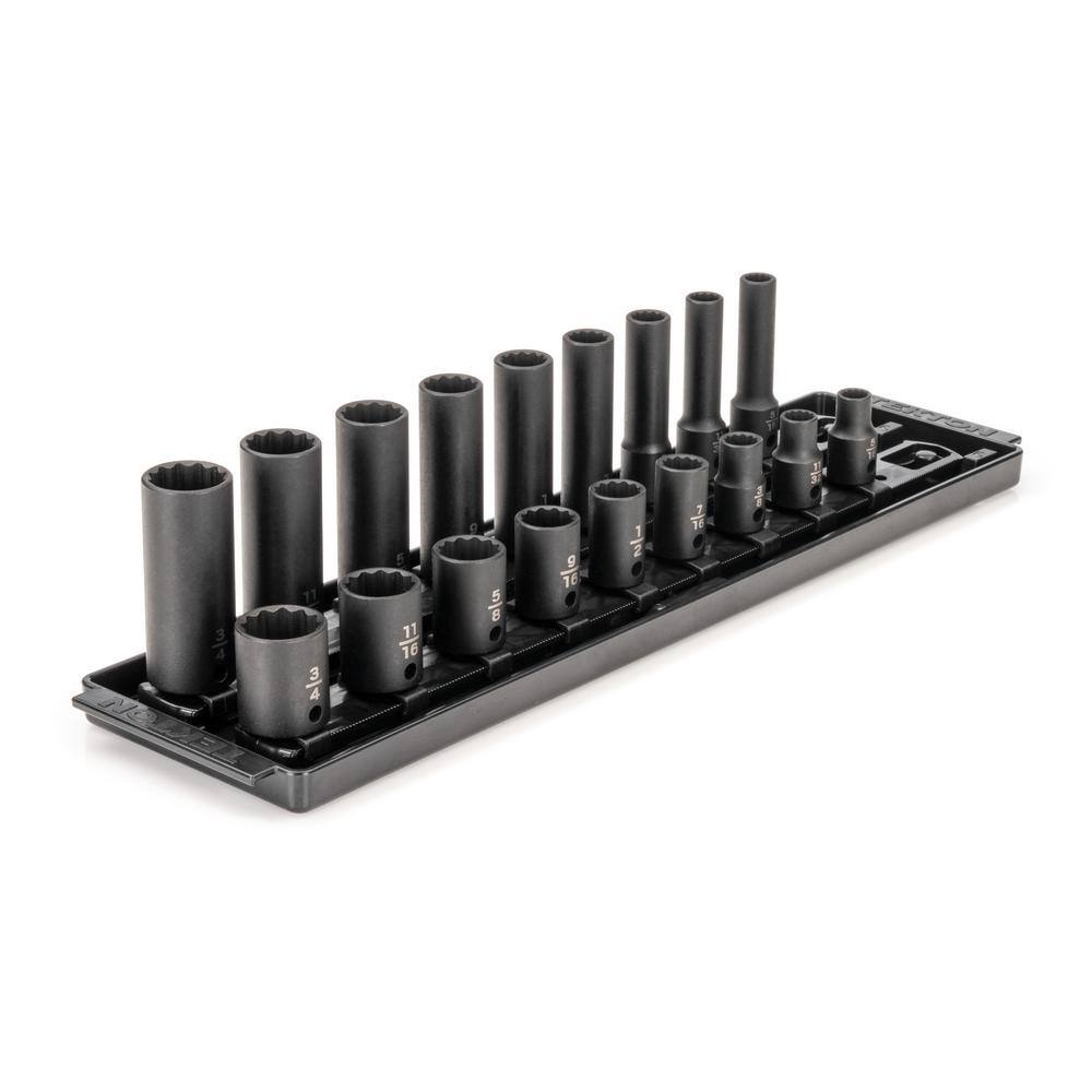 TEKTON 38 in. Drive 12-Point Impact Socket Set with Rails (516 in.-34 in.) (18-Piece) SID91212