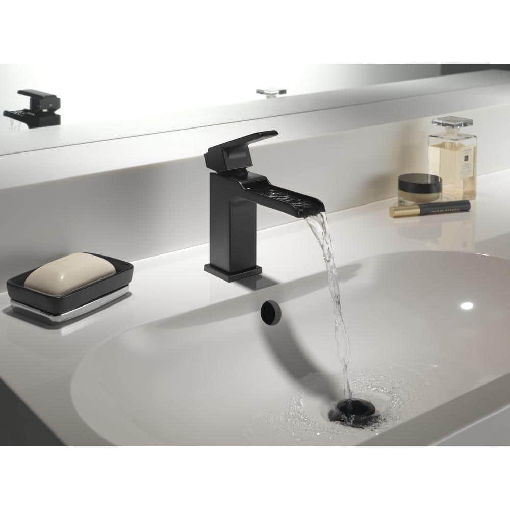 Delta Ara Single Hole SingleHandle Bathroom Faucet Channel Spout in Matte Black