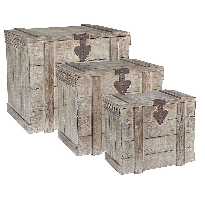 Household Essentials Antiqued Wooden Home 3-pc. Trunk Set