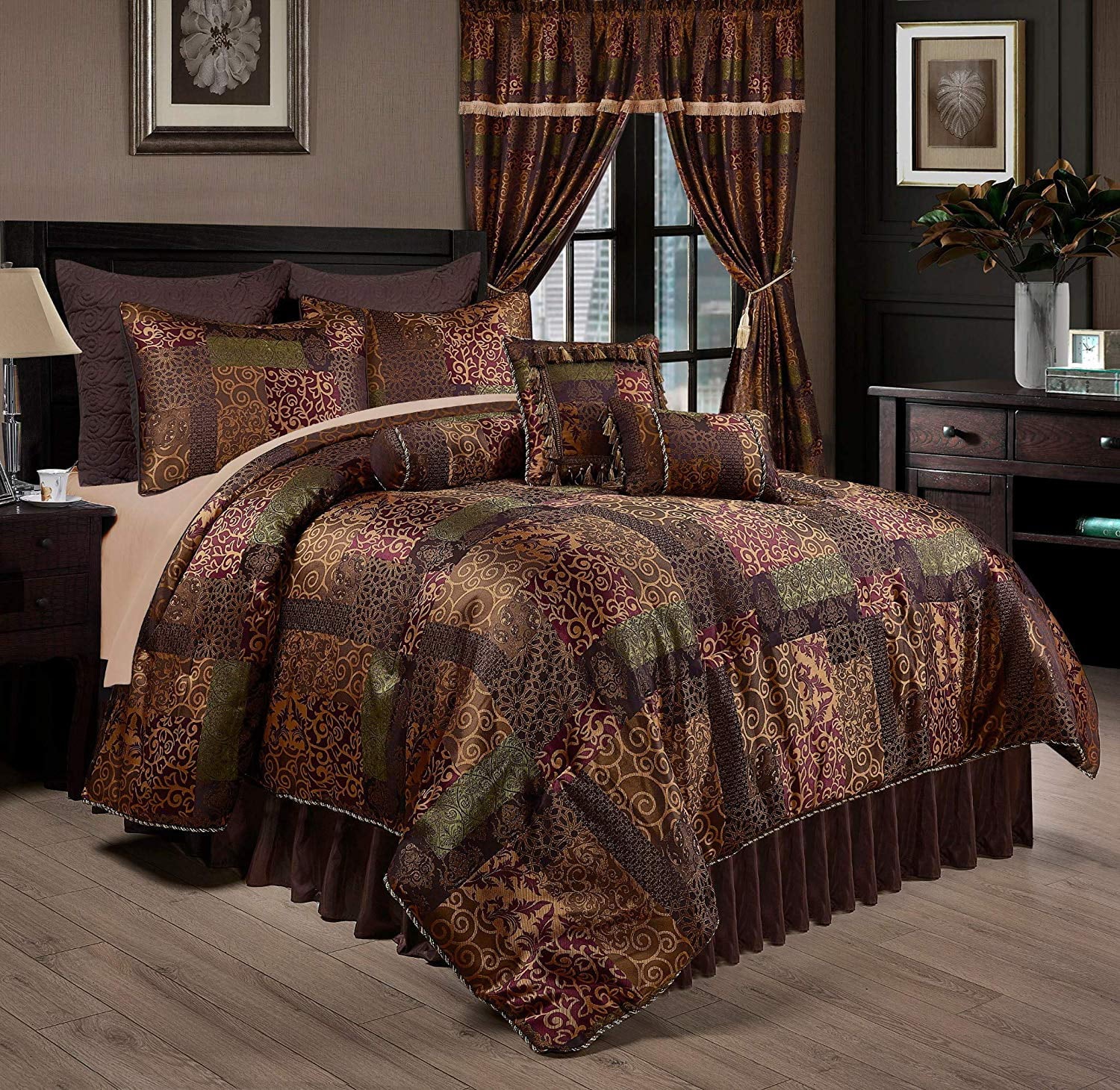 Chezmoi Collection Amelia 9-Piece Floral Jacquard Patchwork Comforter Set