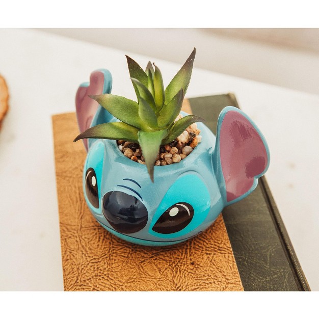 Silver Buffalo Disney Lilo and Stitch 3-inch Ceramic Mini Planter With Artificial Succulent