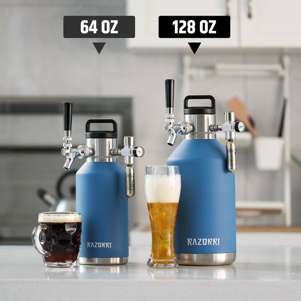 Razorri 64 oz. Stainless Steel Beer Growler Double-Wall Vacuum Insulated Carbonated Keg Half Gal. Ocean Blue Comodo CG64OZ