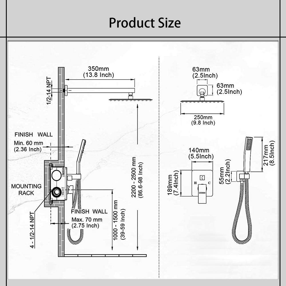 Magic Home 1-Spray Square Temperature Control Hand Shower and Shower Head from Wall Combo Kit with Slide Bar in Chrome MH-KST-S210C