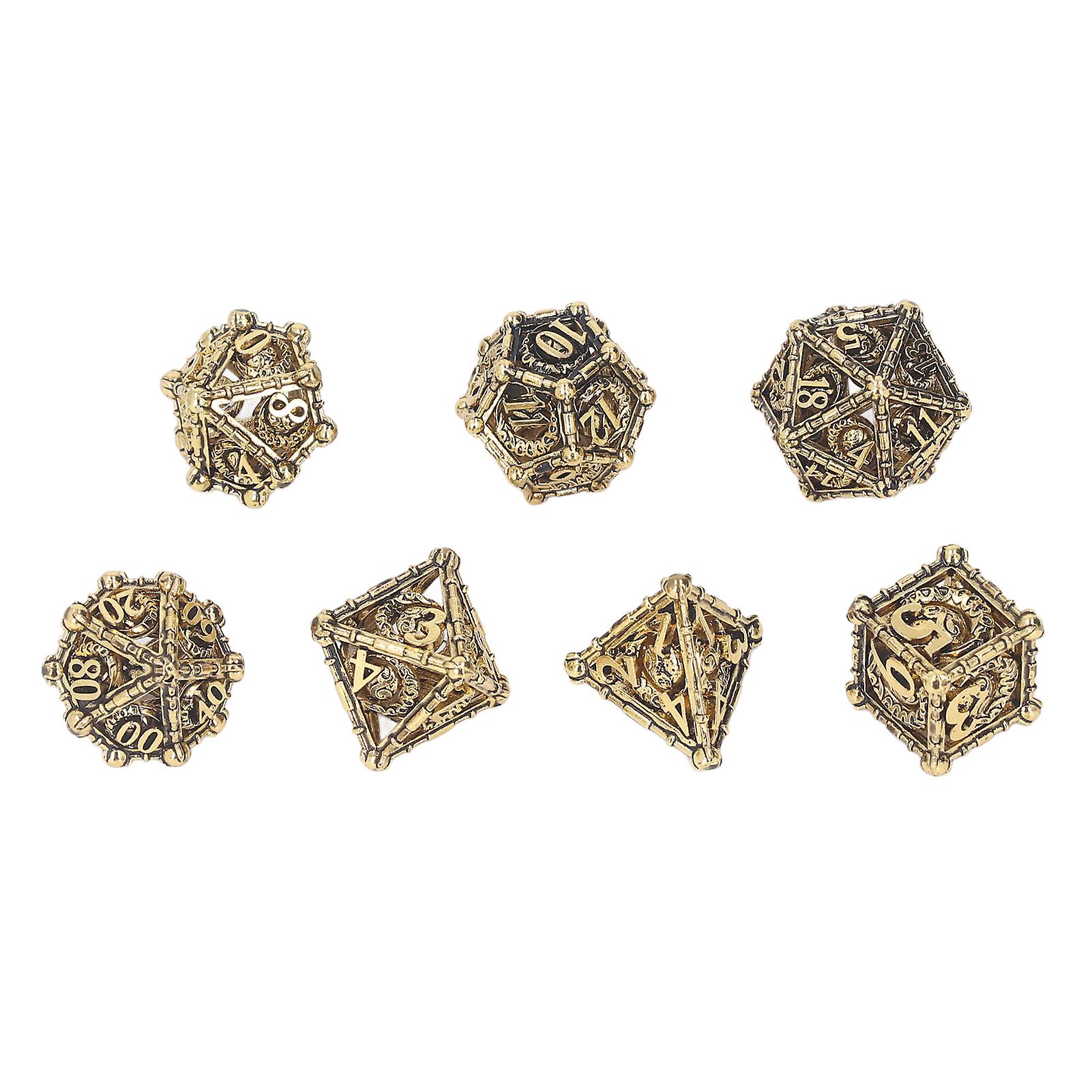 7pcs Polyhedral Dice Set Hollow Carving Dragons Pattern Copper Board Game Dice Set for Role Playing