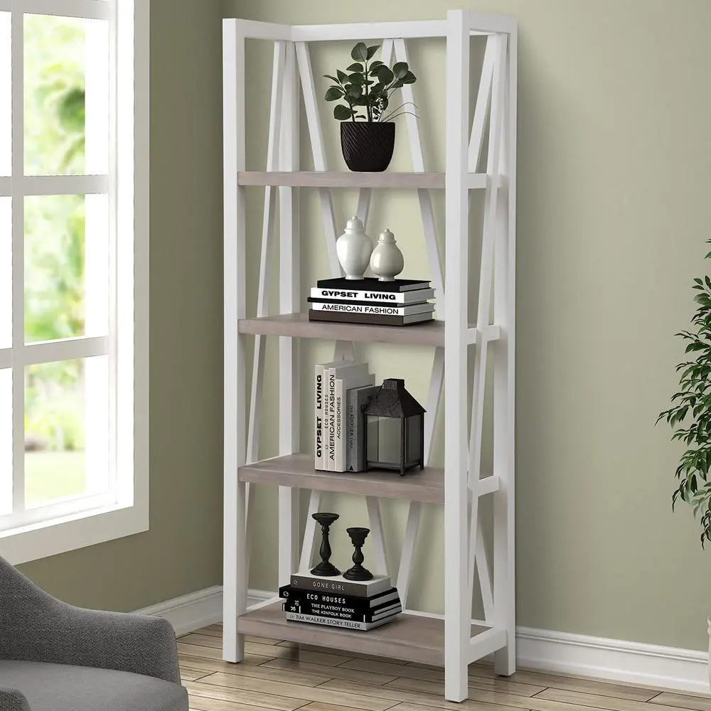 Amy Cotton White Bookcase with Natural Shelves