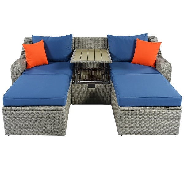 3pcs Patio Wicker Sofa Set with Cushions and Lift Top Coffee Table - Overstock - 35869381