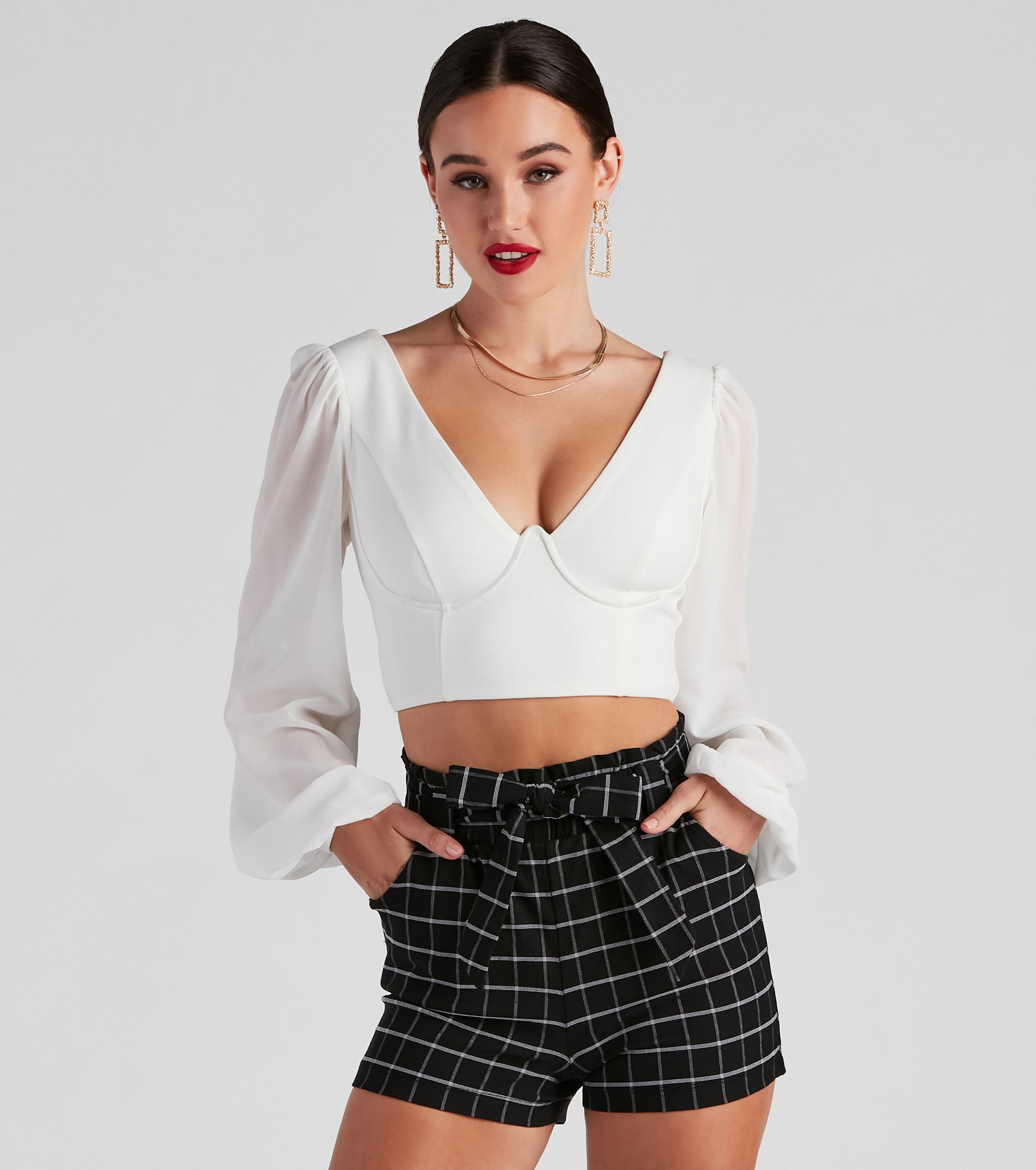 Chic Look Chiffon Sleeve Crop Top