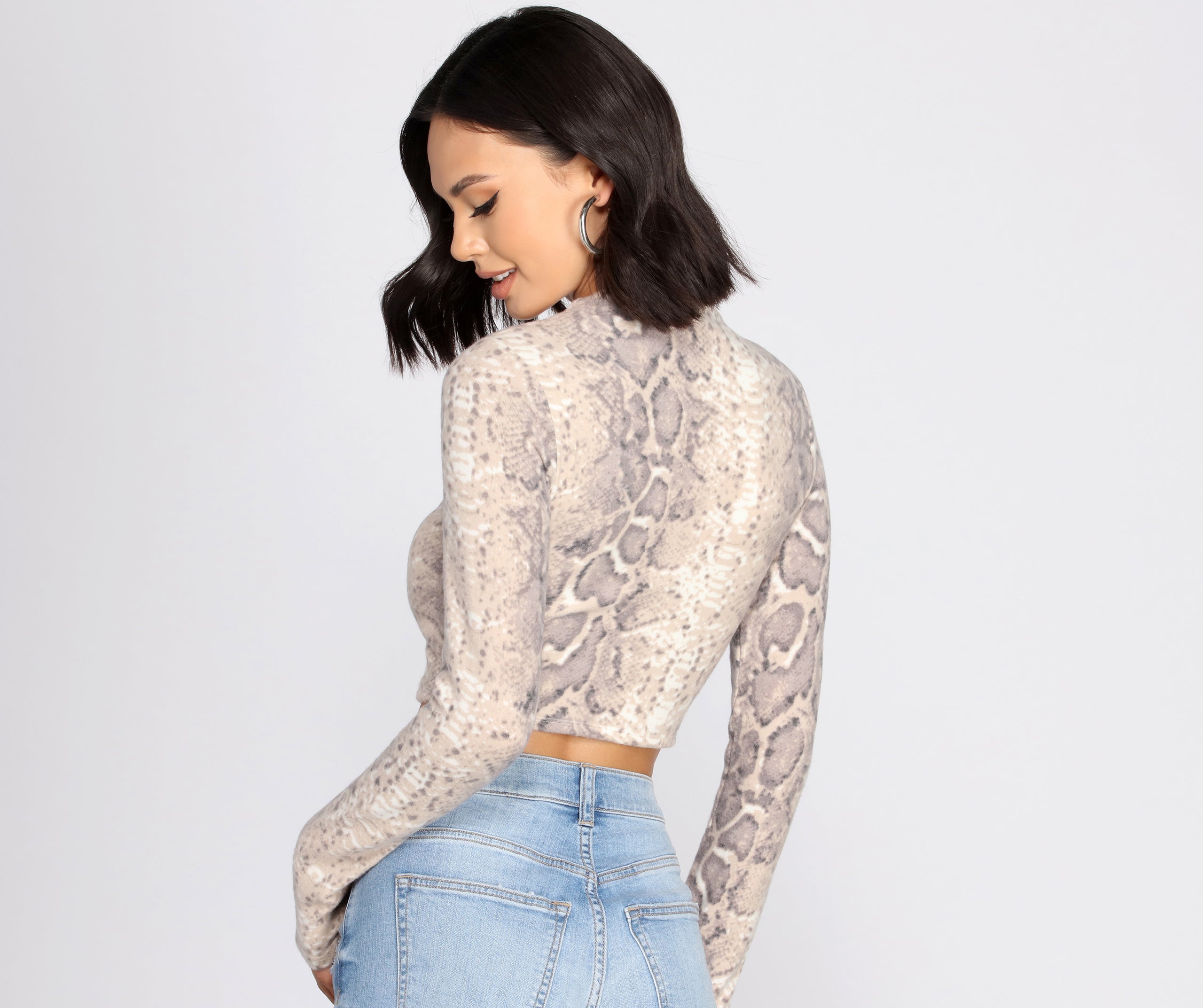 Snake Print Brushed Knit Crop Top