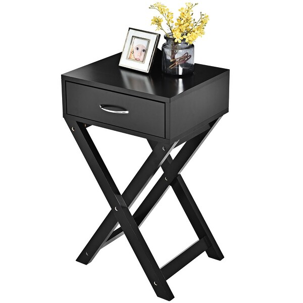 X Shaped Nightstand Modern Accent Sofa Side Table with Drawer