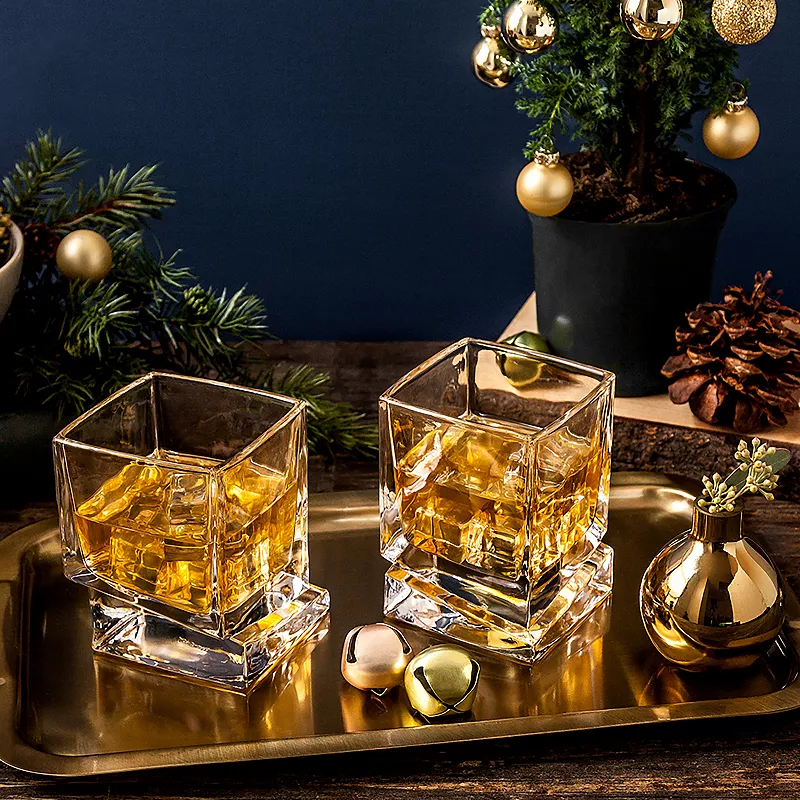 JoyJolt Carre 4-pc. Square Heavy-Base Crystal Whiskey Glass Set