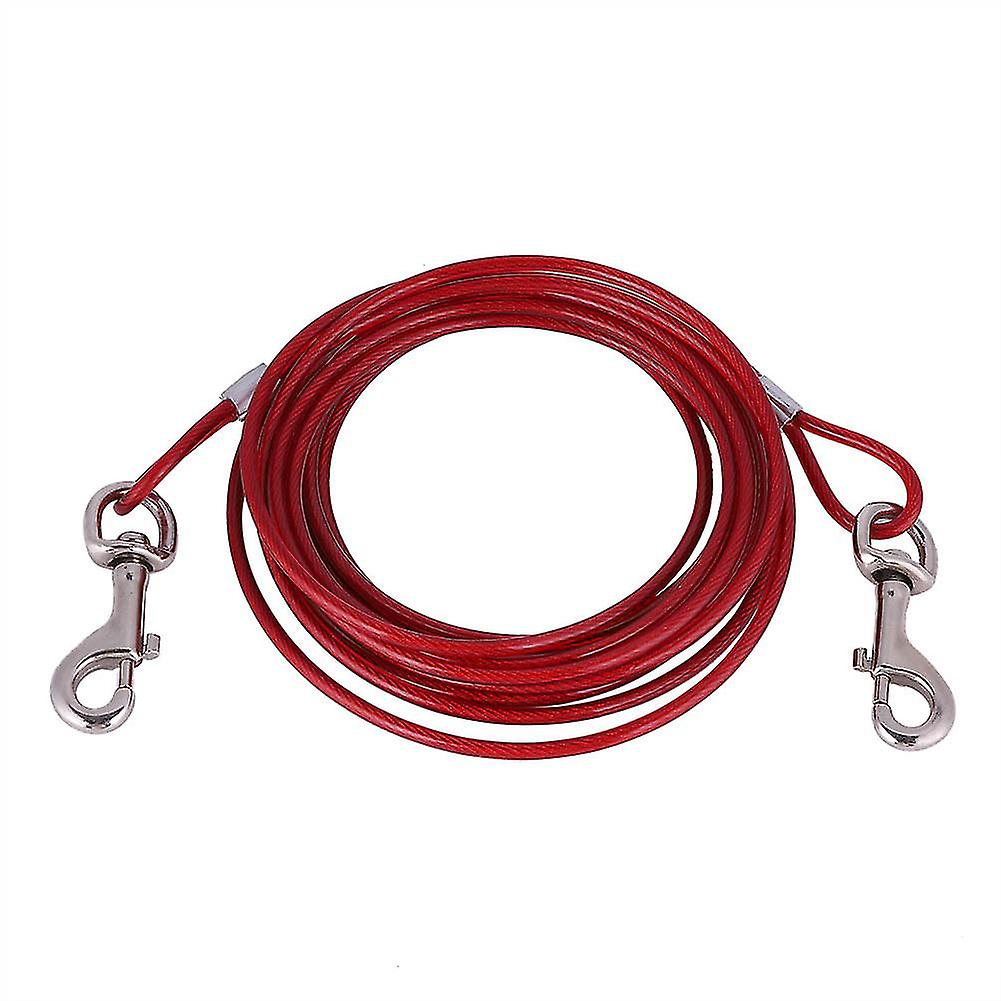 Long Steel Wire Dog Leash Outdoor Camping Picnic Strong Pet Safety Cable Rope 5mm*5m(Red)