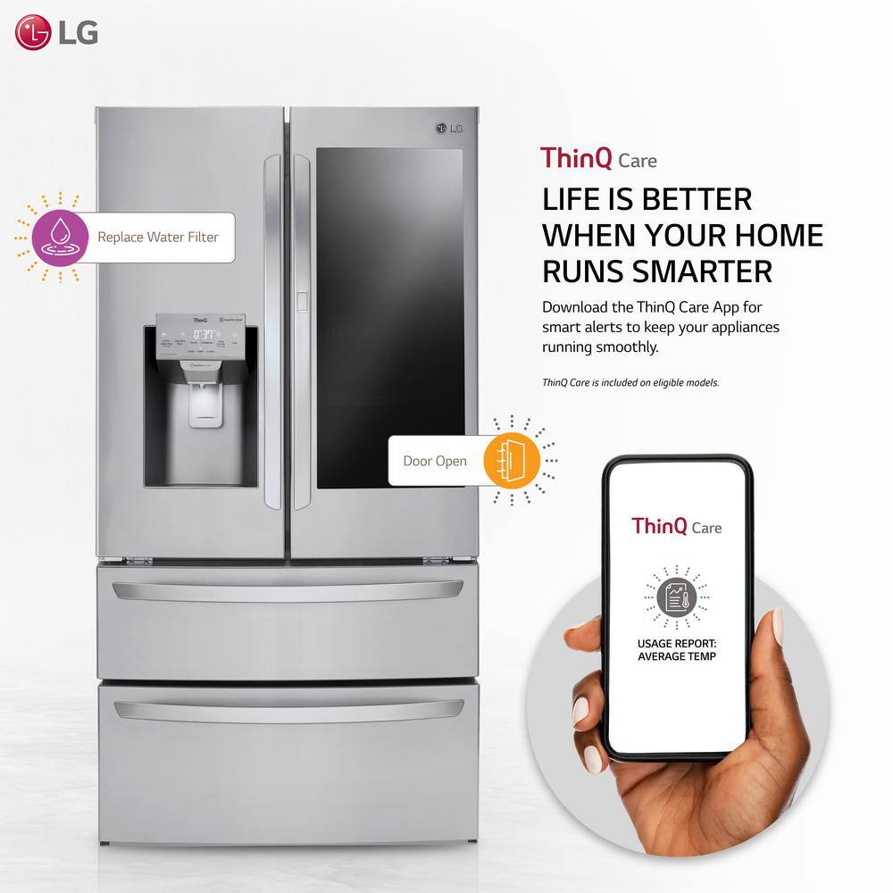 LG 28 cu. ft. 4-Door Smart Refrigerator w InstaView Door-in-Door and Door Cooling in PrintProof Stainless Steel LMXS28596S