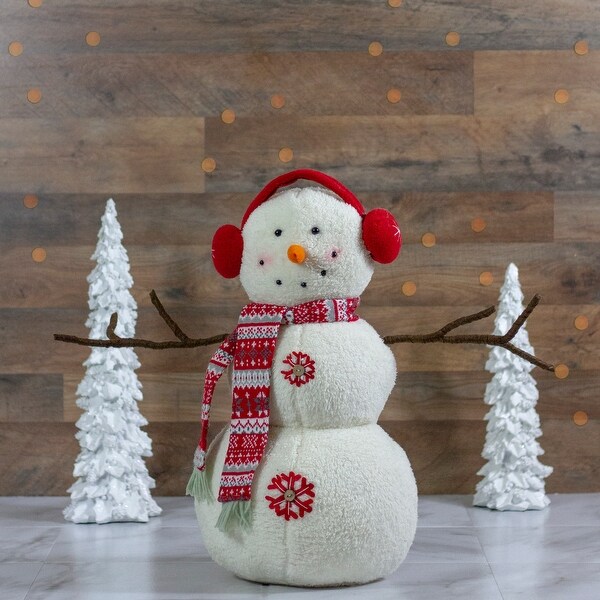 21.5 White Red Snowflake Sherpa Plush Snowman Christmas Decoration