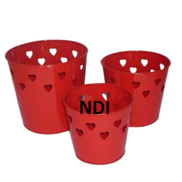 Rustic Flower   Garden Vintage Iron Flower Pot Planter Unique Design Set Of 3 Iron Flower Pot Red Powder Coated Metal Bucket