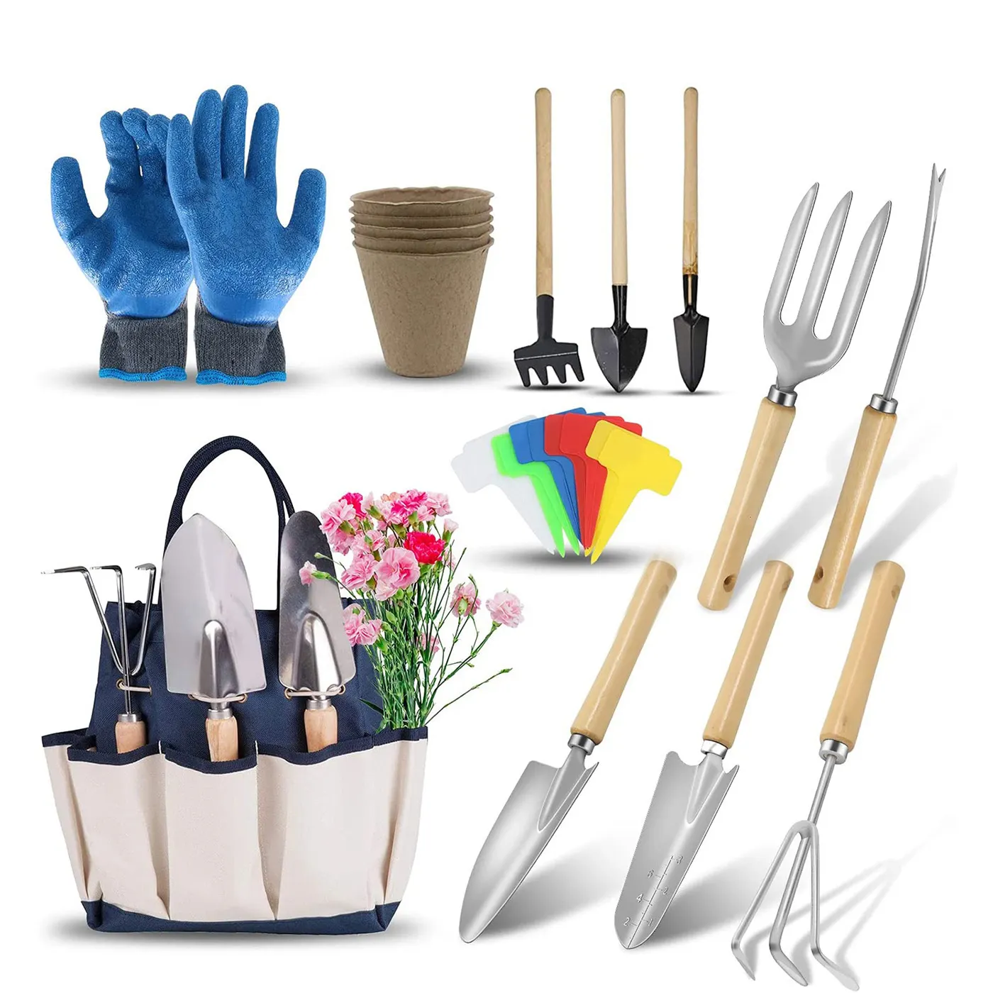 Gardening Tool set and equipment Hot Selling Durable Home Stainless Steel Garden Tool Set with Canvas Bag for Gardening