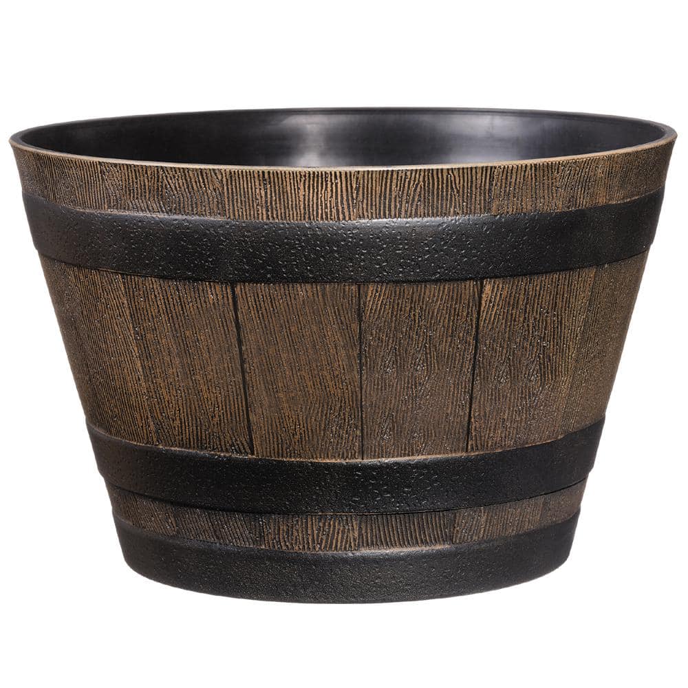 CHG CLASSIC HOME  GARDEN 20.5 in. Dia x 12.25 in. H Kentucky Walnut Resin Whiskey Barrel HD1-1027