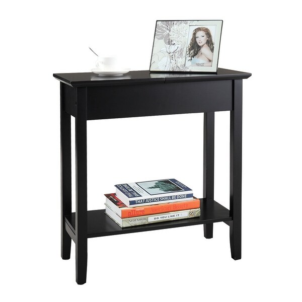 Black Heritage Flip Top Side Table with Storage Shelf