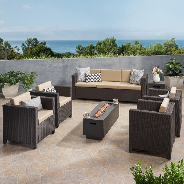 Hegseth Wicker/Iron 7piece Chat Set with Fire Pit by Christopher Knight Home