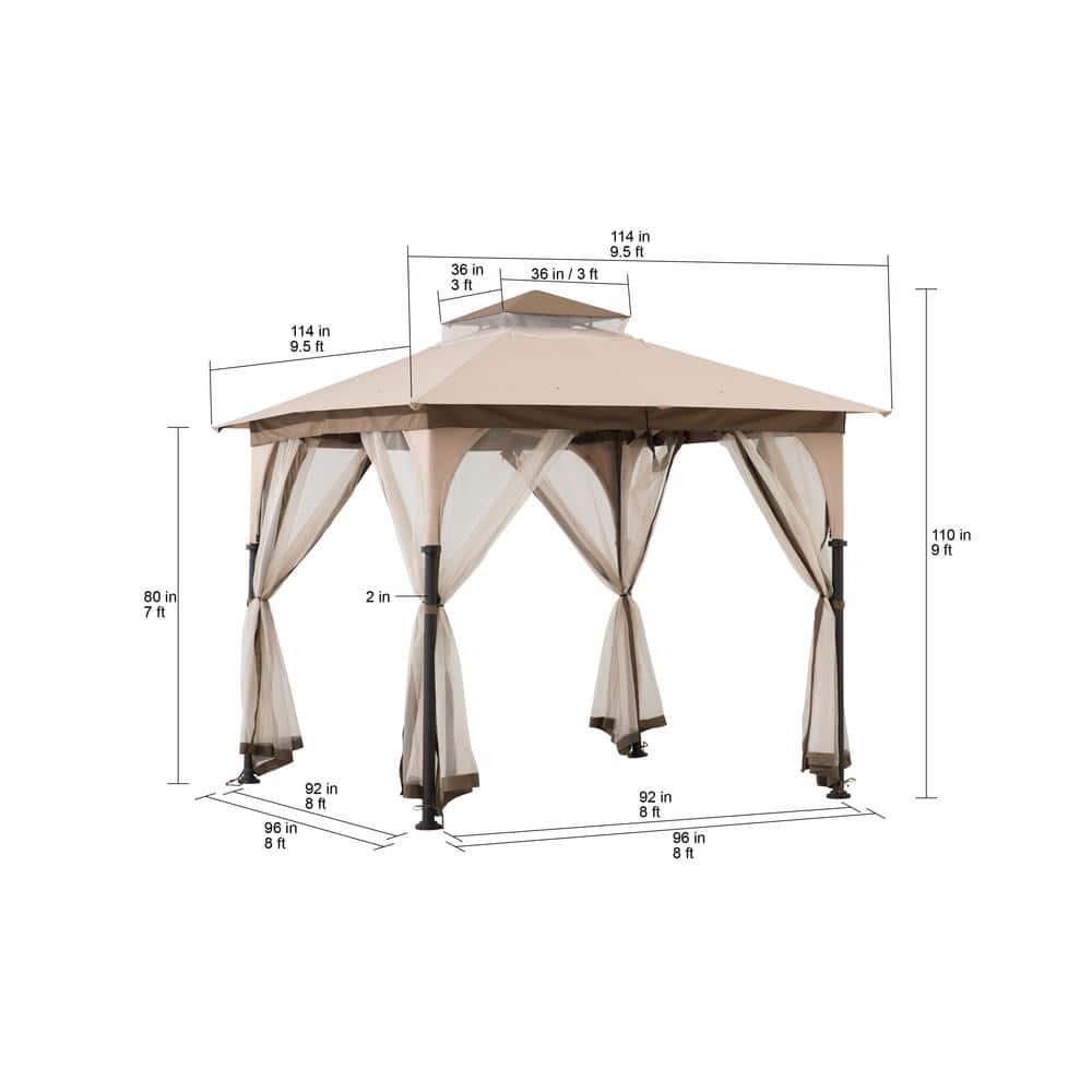 Sunjoy Gianna 95 ft x 95 ft Tan and Brown 2Tone Steel Gazebo with Mosquito Netting