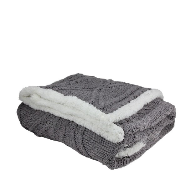 X 60 quot Cable Knit Plush Throw Blanket Gray white