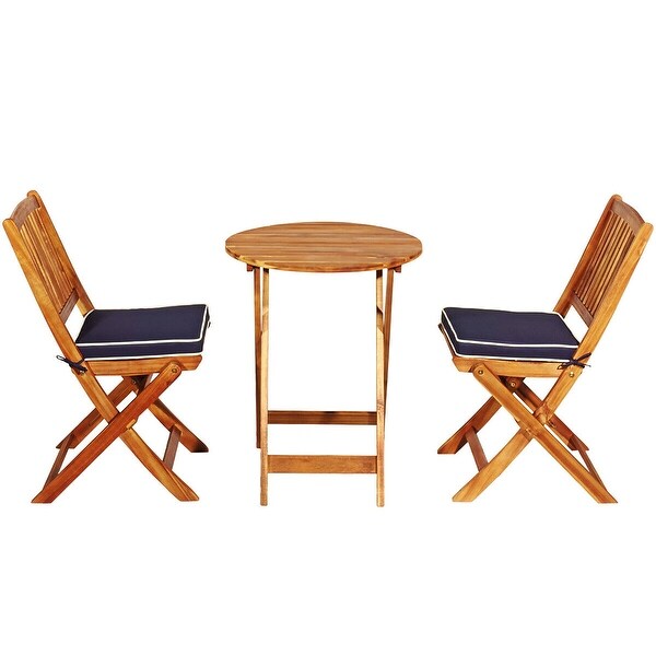 Costway 3PCS Patio Folding Wooden Bistro Set Cushioned Chair