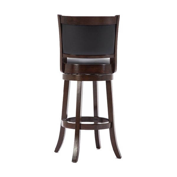 Round Wooden Swivel Barstool with Padded Seat and Back， Dark Brown - 19.5 H x 43.5 W x 18 L Inches