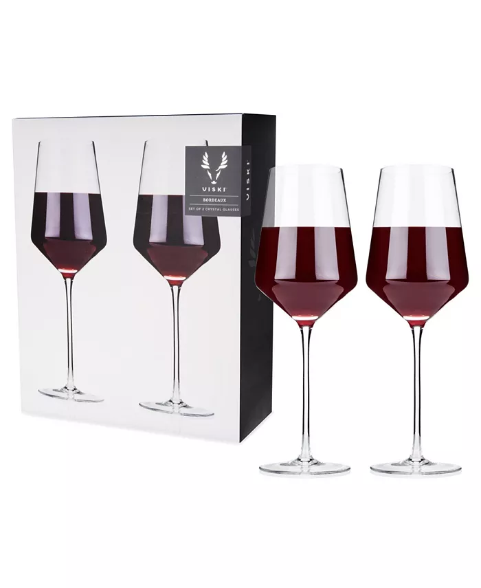 Viski Raye Angled Crystal Bordeaux Wine Glasses Set of 2 16 Oz