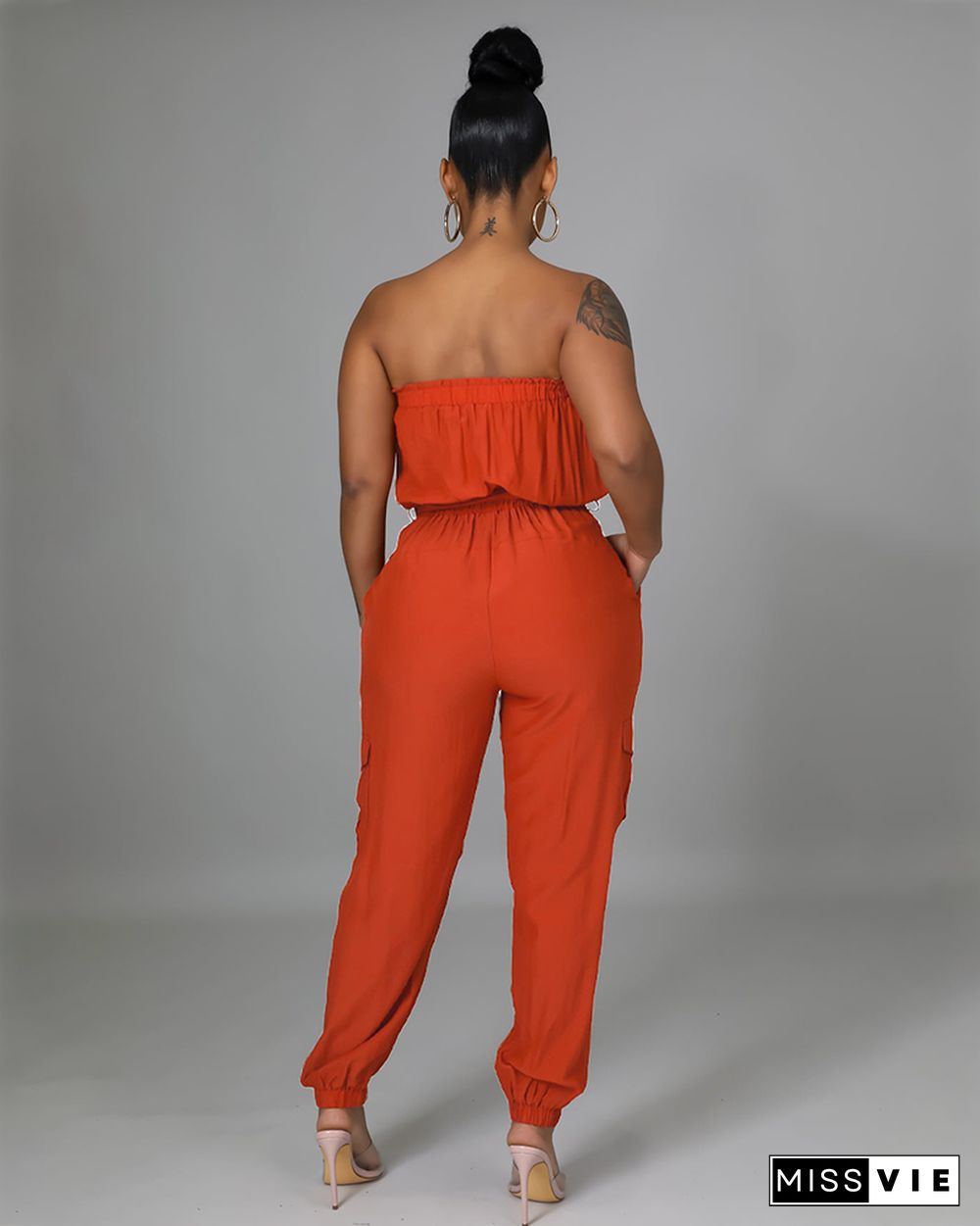 Pocket Design Belted Bandeau Jumpsuit