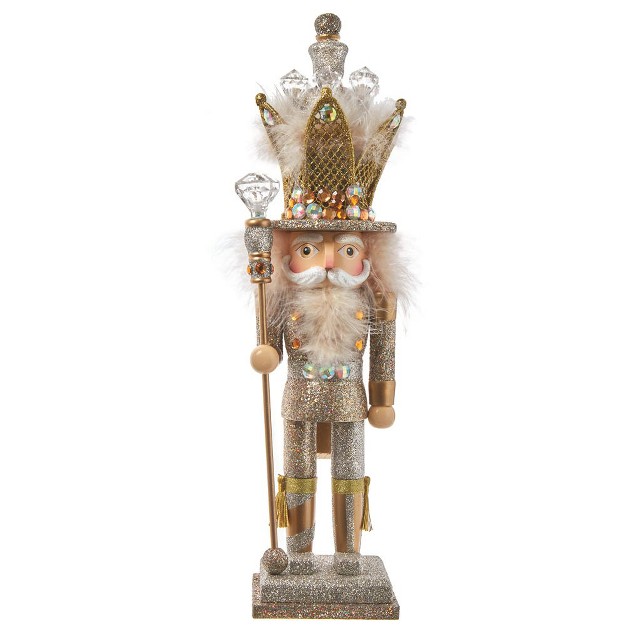 Kurt Adler 16 inch Hollywood Platinum And Gold Glitter King Nutcracker