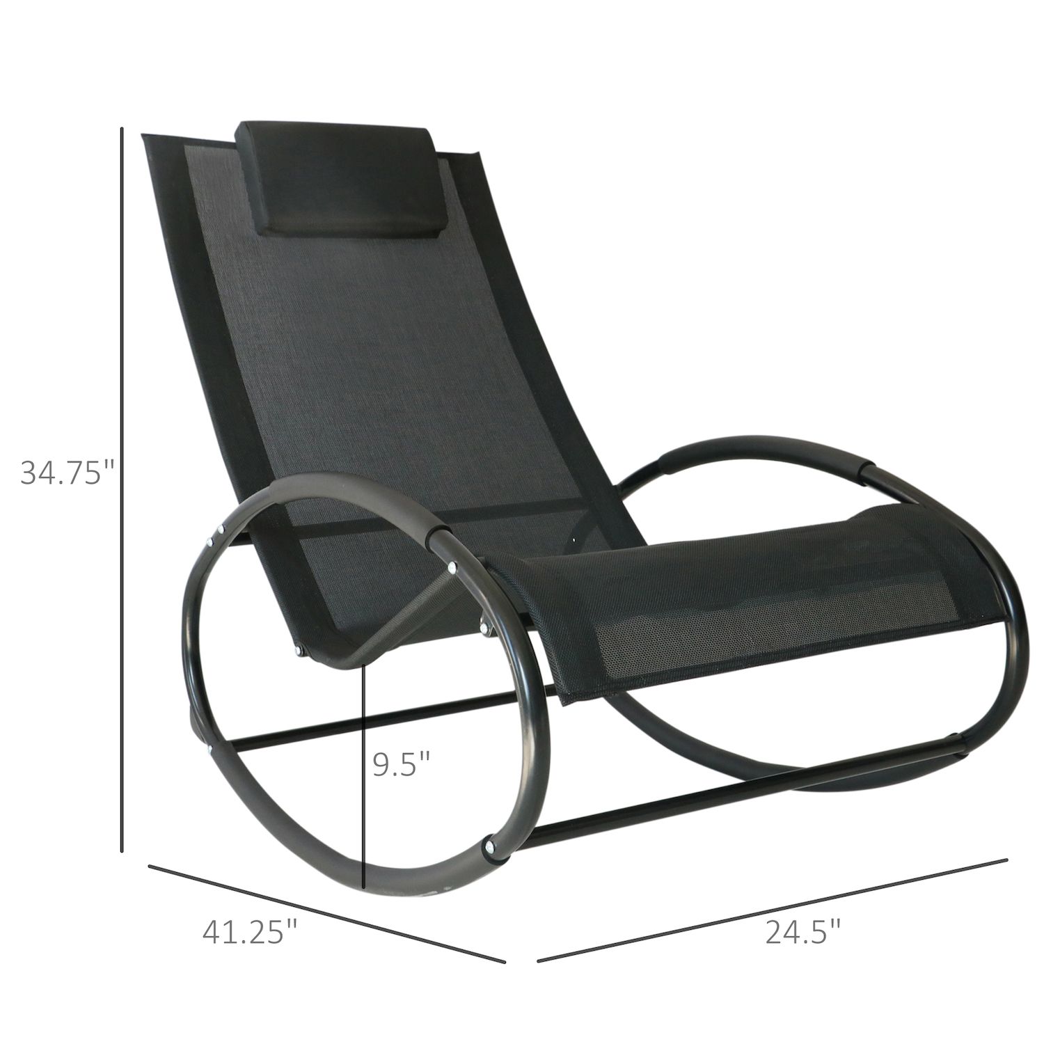 Outsunny Patio Lounger Rocking Chair w/ Zero Gravity Seat Pillow Armrest， Black