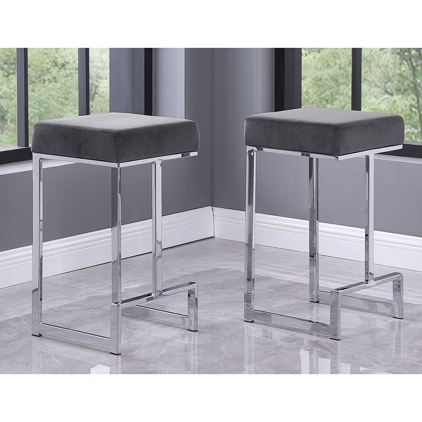 Best Master Furniture Velvet Silver Counter Height Stool (Set of 2)