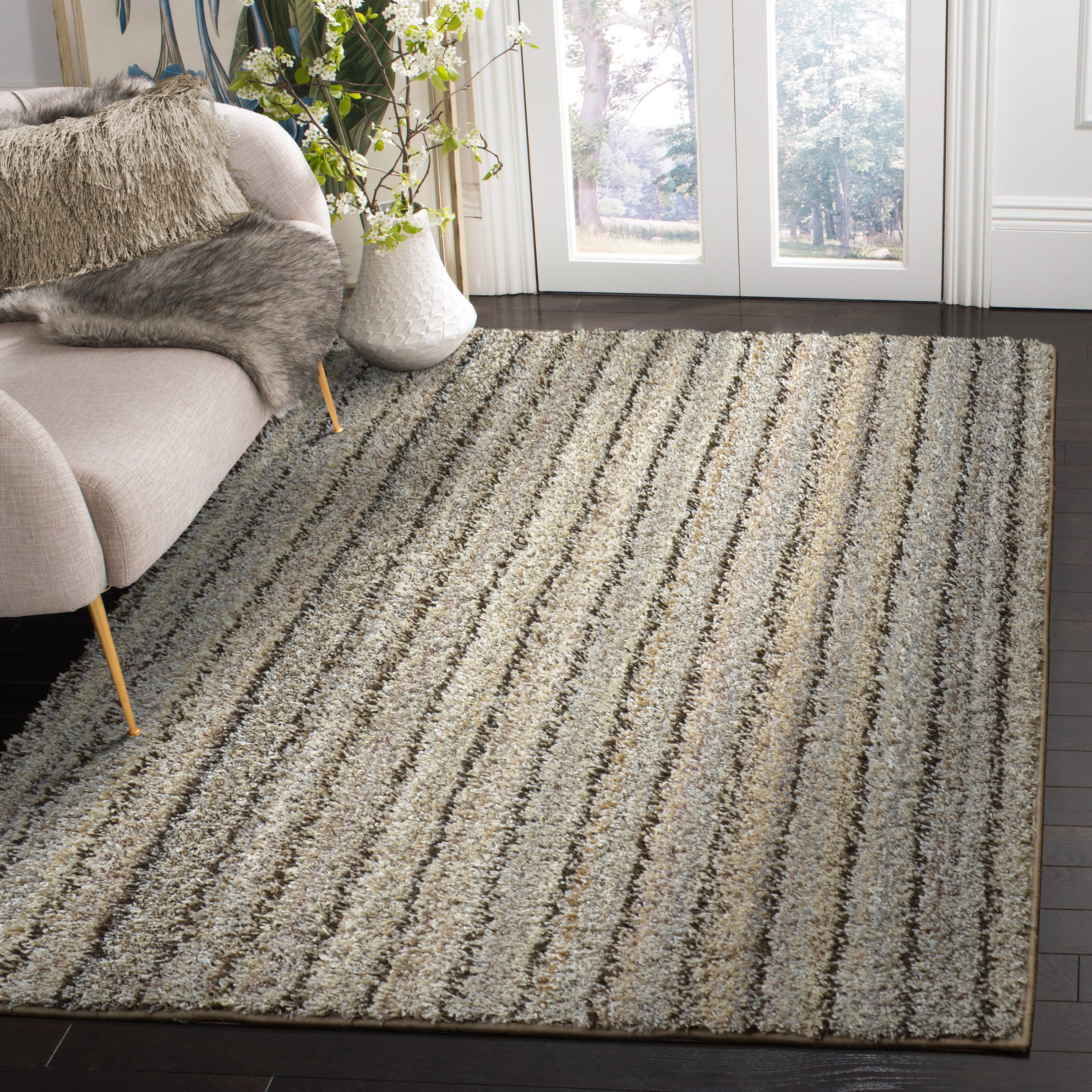 Garland Rug Striped Shag 6 ft. x 9 ft. Earth Tones Area Rug (Color and Design May Vary)