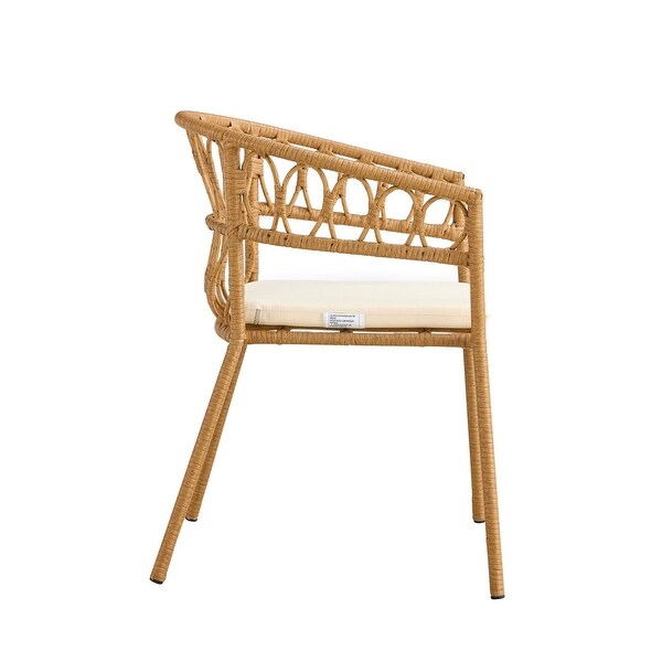 Outdoor dining simple bamboo chair table ，PE ratten round table 110CM plastic wood top