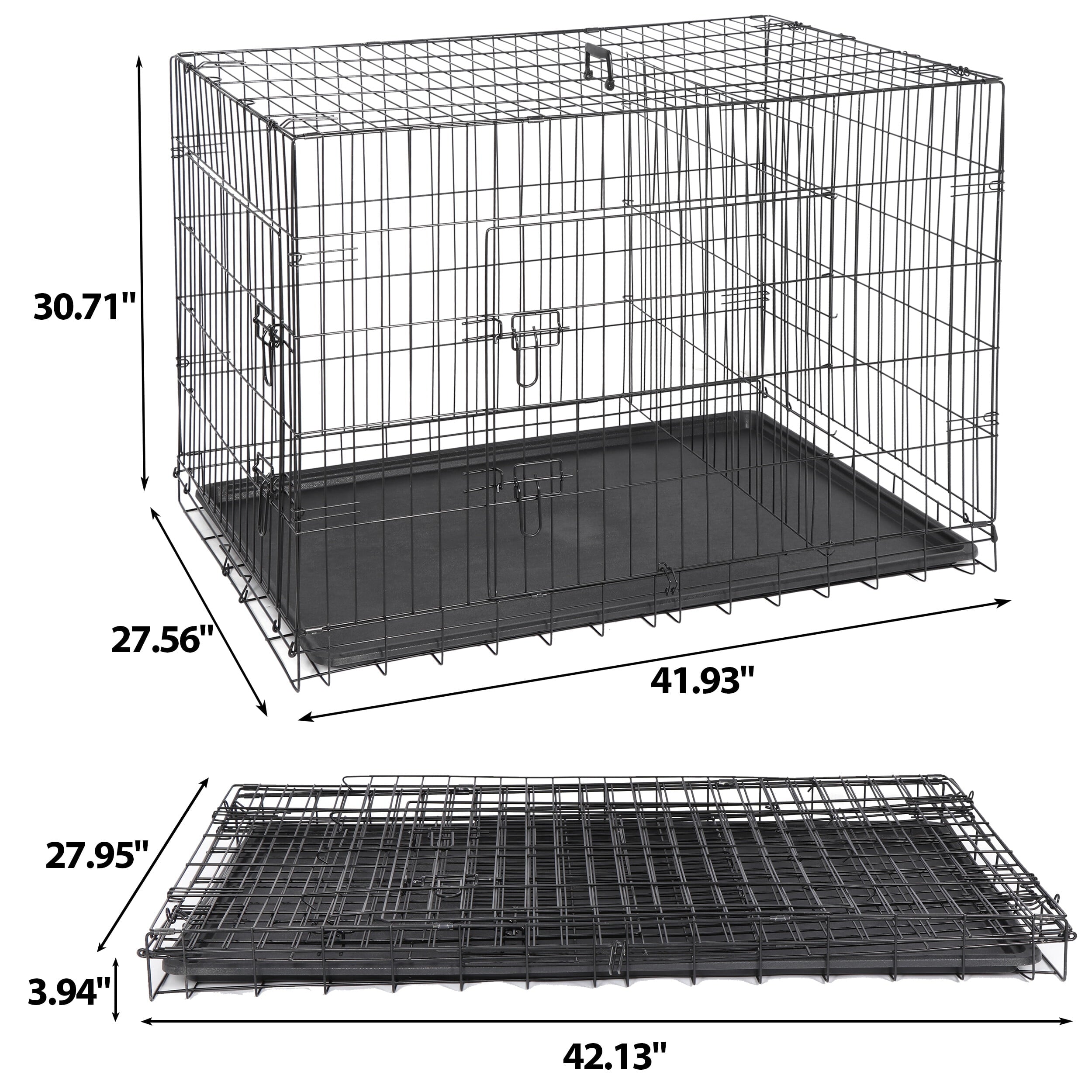 HomGarden 42’’ Foldable Large Dog Crate Kennel Double Door Steel Dog Cage， Black