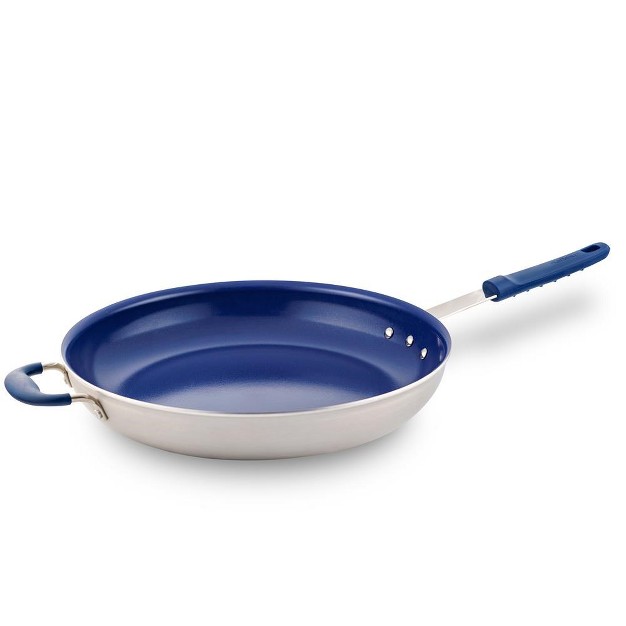 Extra Large Fry Pan Skillet Nonstick Frying Pan With Silicone Handle Ceramic Coating Blue Silicone Handle