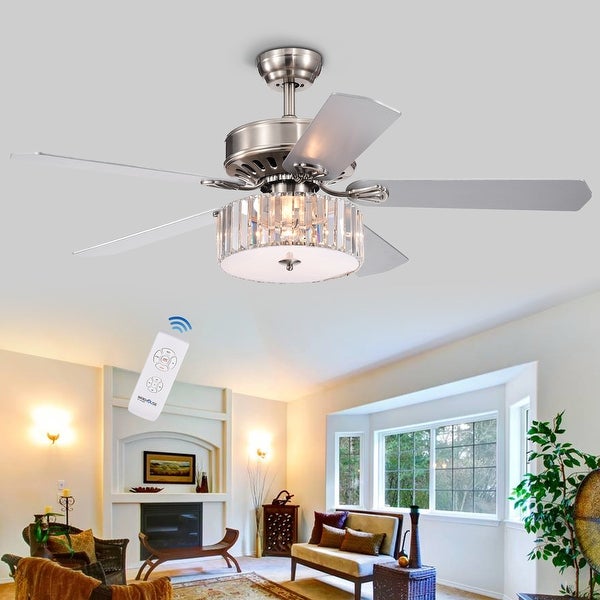 Kimalex  Lighted Ceiling Fan with Wood Nickel Crystal Shade (optional Remote) Shopping - The Best Deals on Ceiling Fans | 39420682