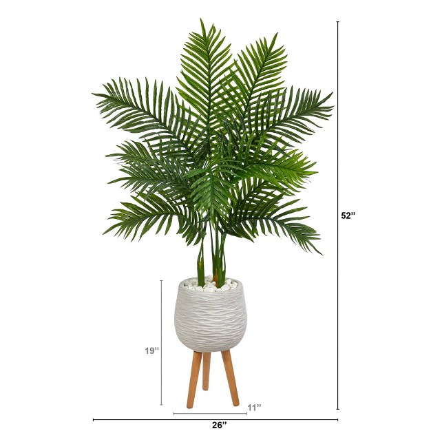 Nearly Natural 52-in Areca Palm Artificial Tree In White Planter With Stand (real Touch)