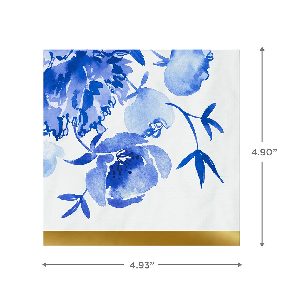 Hallmark  Blue Watercolor Floral Cocktail Napkins, Set of 16