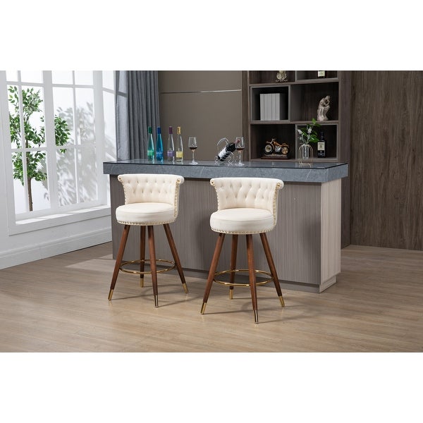 Modern Swivel Bar Stools Set of 2， Upholstered Counter Height Barstool Bar Chairs with Backrest and Footrest