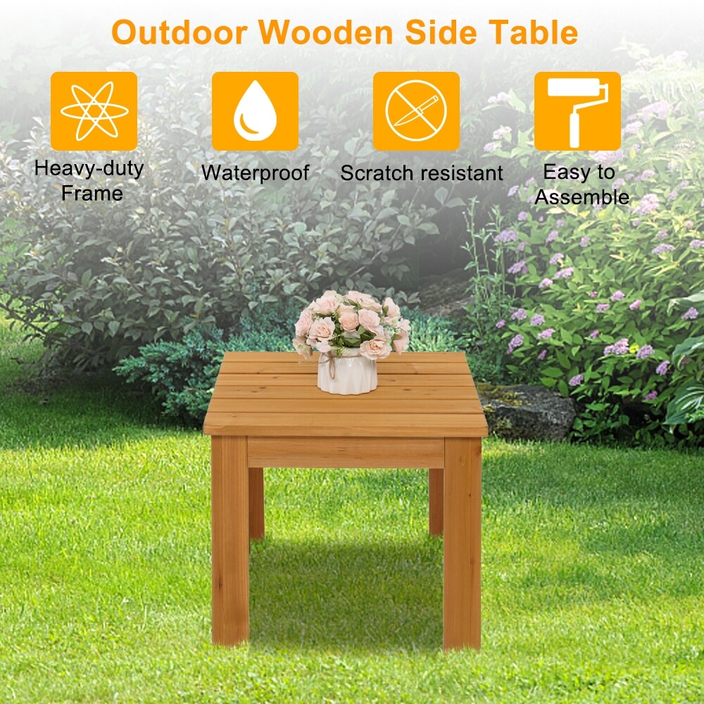 Wooden Square Side End Table Patio Coffee Bistro Table Indoor Outdoor Natural   18 x 18 x 16)\