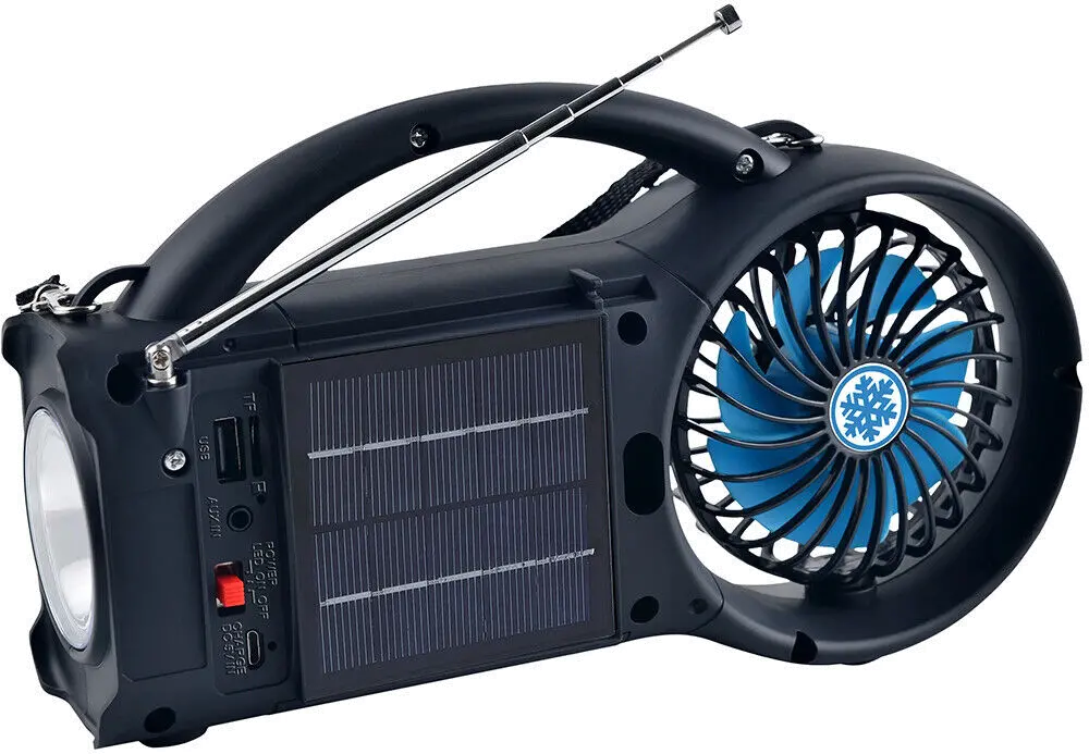 Supersonic Solar Power Bluetooth Speaker with FM Radio， LED Torch Light and Fan