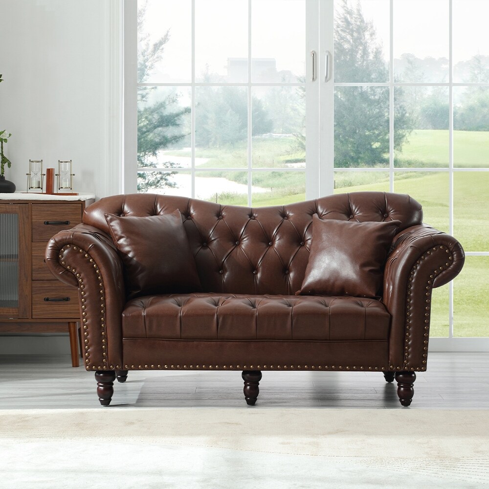 Luxury Classic America Chesterfield Camel Back Armchair Living Room Loveseat  Bonded Leather