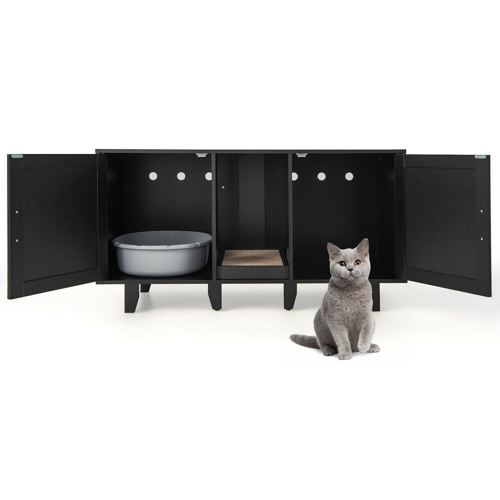 Gymax Cat Litter Box Enclosure TV Stand Cabinet Hidden Cat House