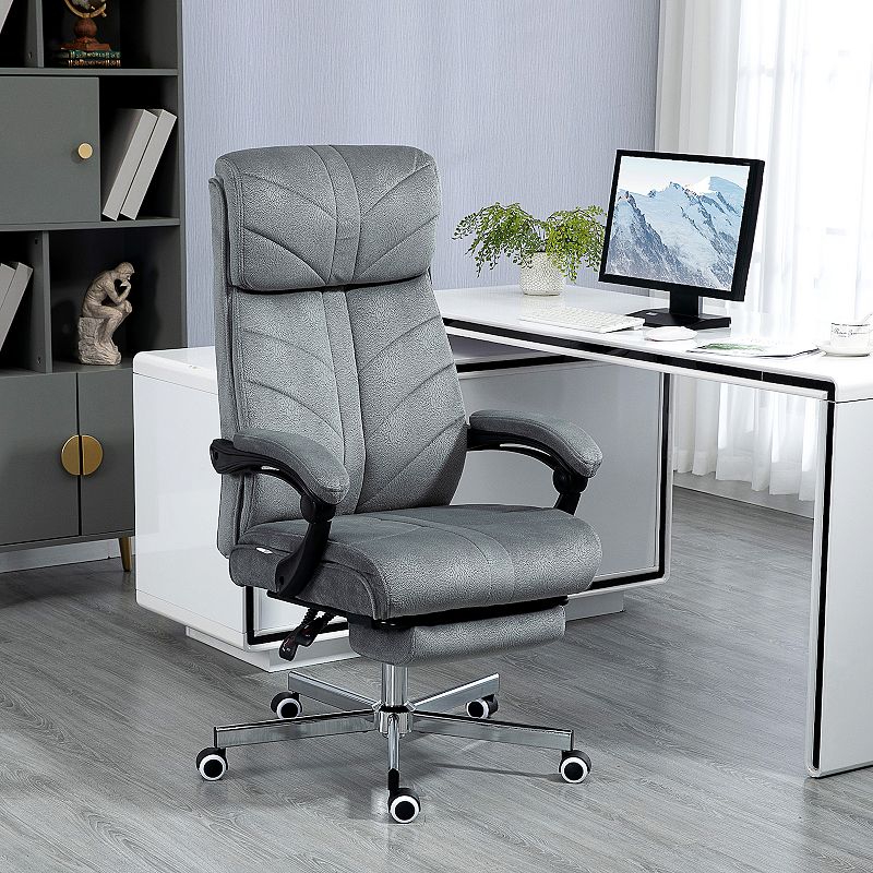 Vinsetto High-Back Executive Office Chair with Footrest， Microfiber Computer Chair with Reclining Function and Armrest， Ergonomic Office Chair， Gray